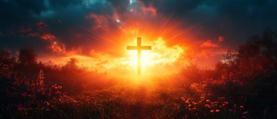 Fototapeta premium Radiant Cross In Golden Sunset