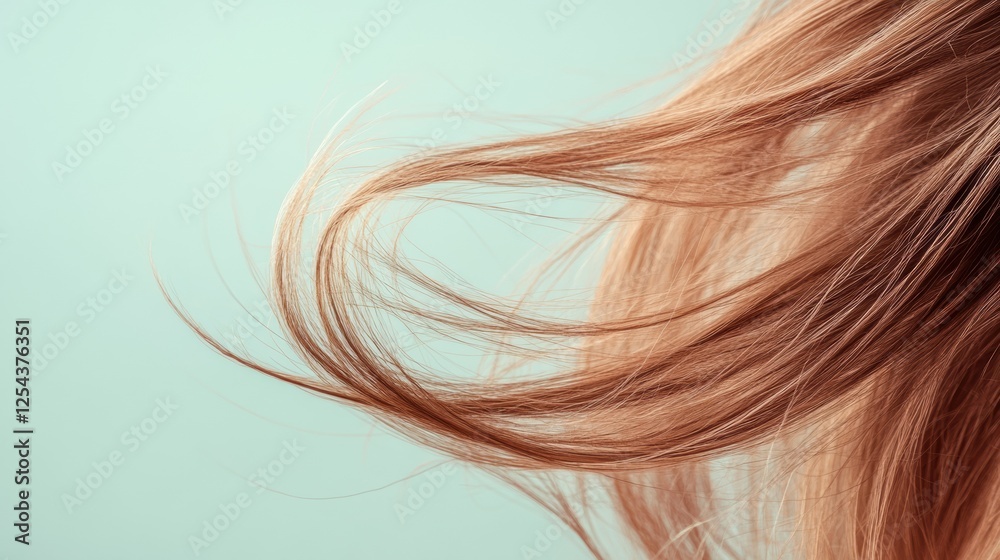Poster macro shot capturing a broken strand of hair against a soft pastel background revealing texture and 