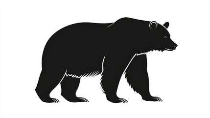 Fototapeta premium 83.A sleek black bear silhouette in vector style, isolated on a white background. The bear is captured in a simple, clean outline, making it perfect for use as a modern logo or icon. The minimalist