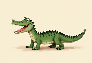 Obraz premium Whimsical Crocodile Watercolor - Neutral Muted Colors, Happy Expression, Children's Book Style, Pale Beige Background, Cute and Minimalistic Illustration.