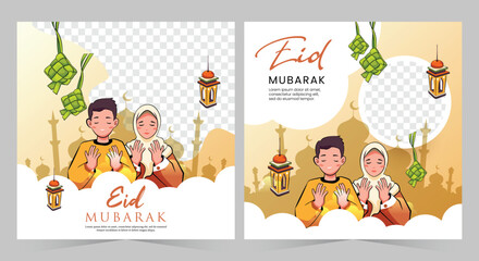 Fototapeta premium Islamic post. Eid Mubarak social media post