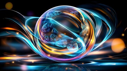 Abstract Glowing Orb, Energy Flow, Neon - Abstract art