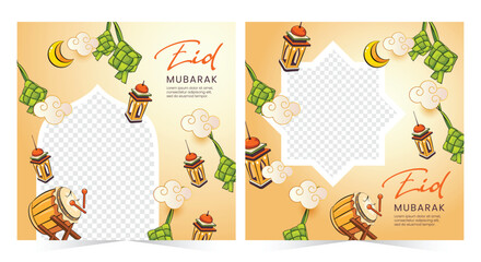 Fototapeta premium Islamic post. Eid Mubarak social media post