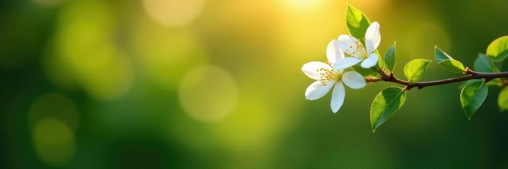 Garden branch with delicate blooming jasmine in sunlight, foliage, garden, gardening