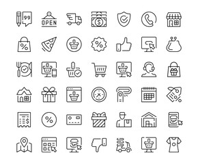 Online shopping icons. Outline symbols collection. Premium vector line icons set