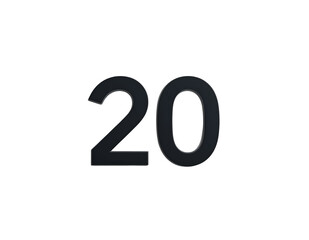 Number Twenty on transparent background. Generative Ai. Minimalist Design for Graphic Use
