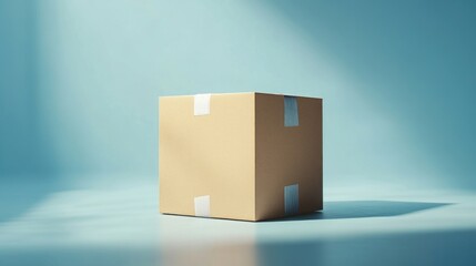 Sealed Cardboard Box, Studio Light, Blue Background, Shipping