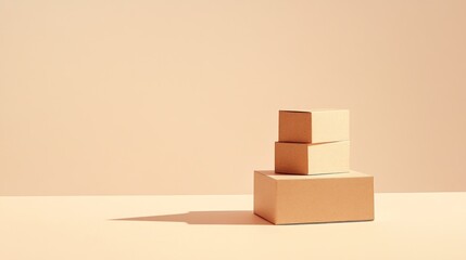 Stacked cardboard boxes on beige background, studio shot, packaging concept