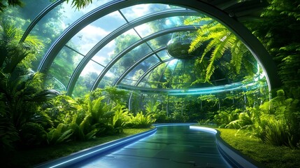 Futuristic Biodome Greenhouse Interior - Biophilic Design