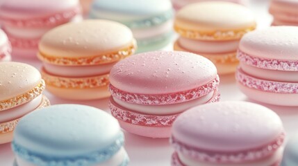 Colorful macarons close-up, sweet treats, bakery display