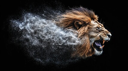 Dynamic Roaring Lion with Swirling Dust Effect