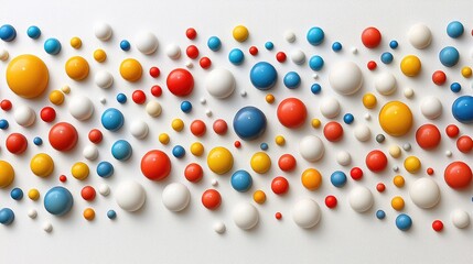 Colorful arrangement of spherical objects on a white surface, creating an abstract design