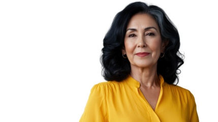 Confident mature woman posing on transparent background