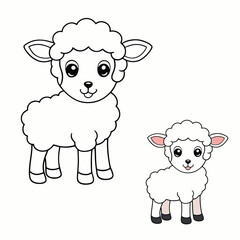 A cute white lamb coloring page featuring a fluffy lamb standing in a meadow. Perfect for kids to color with soft pastels or bright shades. Fun and relaxing!