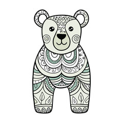 A Zentangle-stylized bear featuring intricate, hand-drawn patterns with bold lines, swirls, and geometric shapes, creating a mesmerizing, artistic, and meditative design.