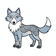 A Zentangle-stylized wolf with intricate, flowing patterns, geometric shapes, and mandala-like details. Its fierce gaze contrasts with the calm, artistic symmetry of its design.