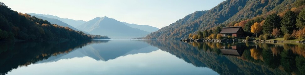 Reflections on a still lake near a mirror building, reflection, nature