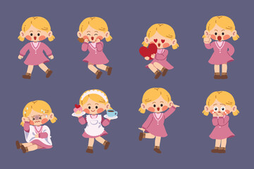 Illustration cartoon of woman various gestures illustration. Cute character cartoon, people, teenager, comic. Isolated flat illustrations. This illustration for icons, animation or digital decoration.