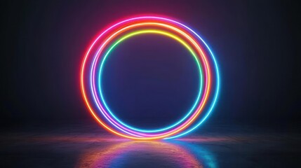 Obraz premium Vibrant Rainbow Neon Circles in Dark Setting