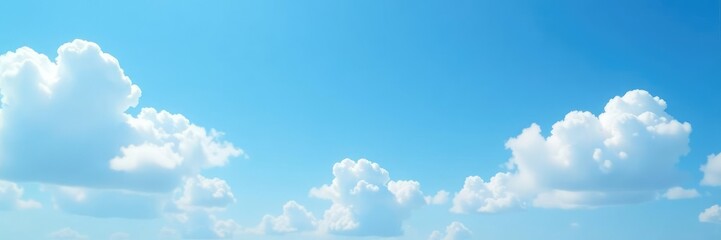 Soft white clouds drift lazily across a bright blue summer sky, peaceful, summer