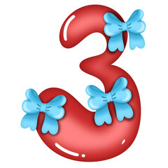 Blue bow with red numbers 
