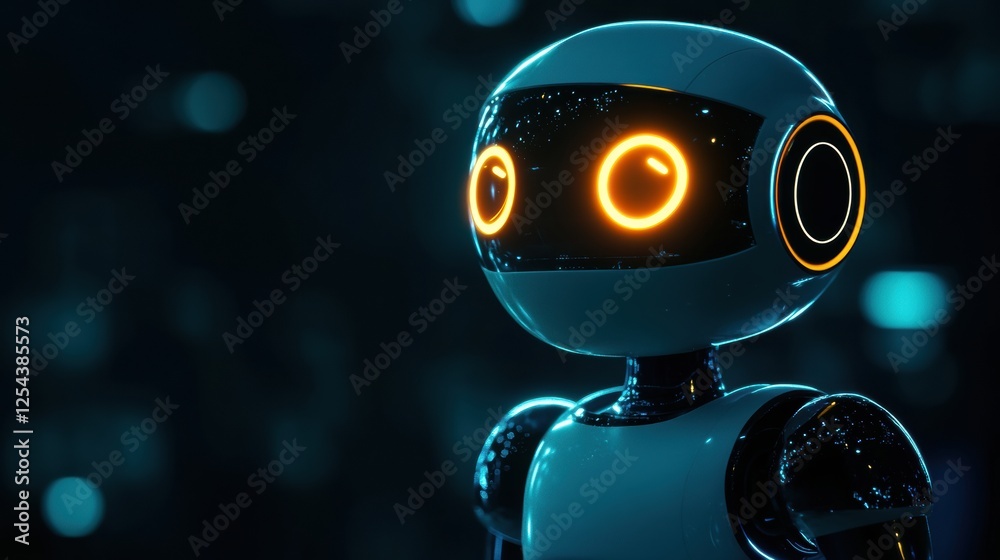 Poster Glowing humanoid robot illuminated in a dark environment showcasing futuristic design and innovation concepts. Generative AI