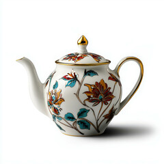 Ornate Porcelain Teapot with Delicate Floral Design and Colorful Accents