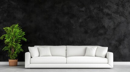 Modern Interior with White Sofa and Dark Wall