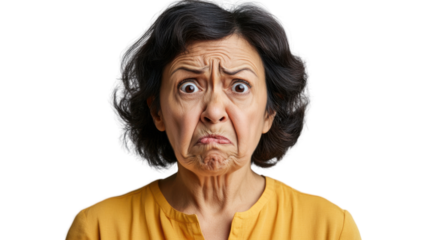 Elderly woman expressing shock on transparent background