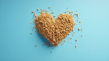 Granules forming heart shape on blue background; love concept
