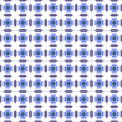 Seamless Geometric Pattern with Blue and White Abstract Petal Motifs