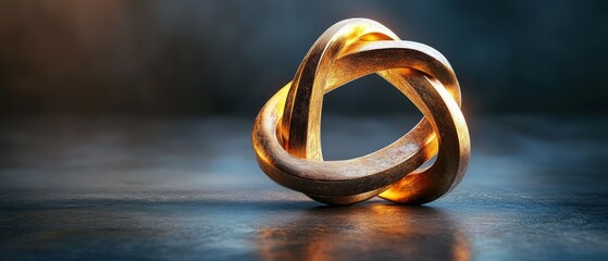 Golden Trefoil Knot On Dark Background