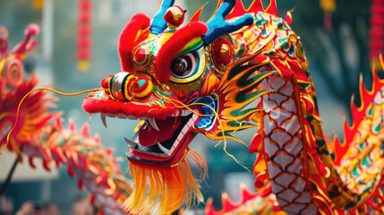 A festive dragon dance performance in celebration of Chinese New Year