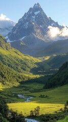 Mountain Valley Scenic View With Lush Green Vegetation