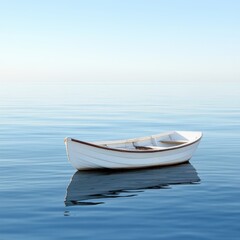 Naklejka premium Serene Solitude: A Small White Rowboat Gently Rocking on a Calm Ocean