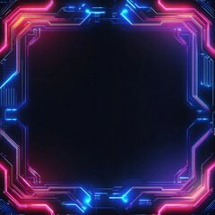 neon futuristic tech abstract background with blue and pink glowing lines frame for digital and gaming design