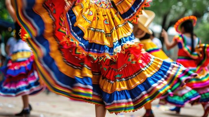 A close-up of traditional Mexican dancers performing at a cultural festival