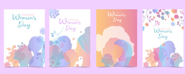 International women's day background with flower and gradient style for vertical a4 design