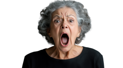 Shocked senior woman screaming with transparent background