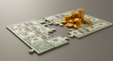 Quebra-Cabeça de Dinheiro Representando Planejamento Financeiro
