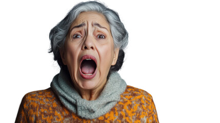 Shocked senior woman screaming with transparent background