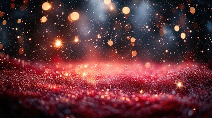 Sparkling red glitter with bokeh lights creating a magical atmosphere in the background