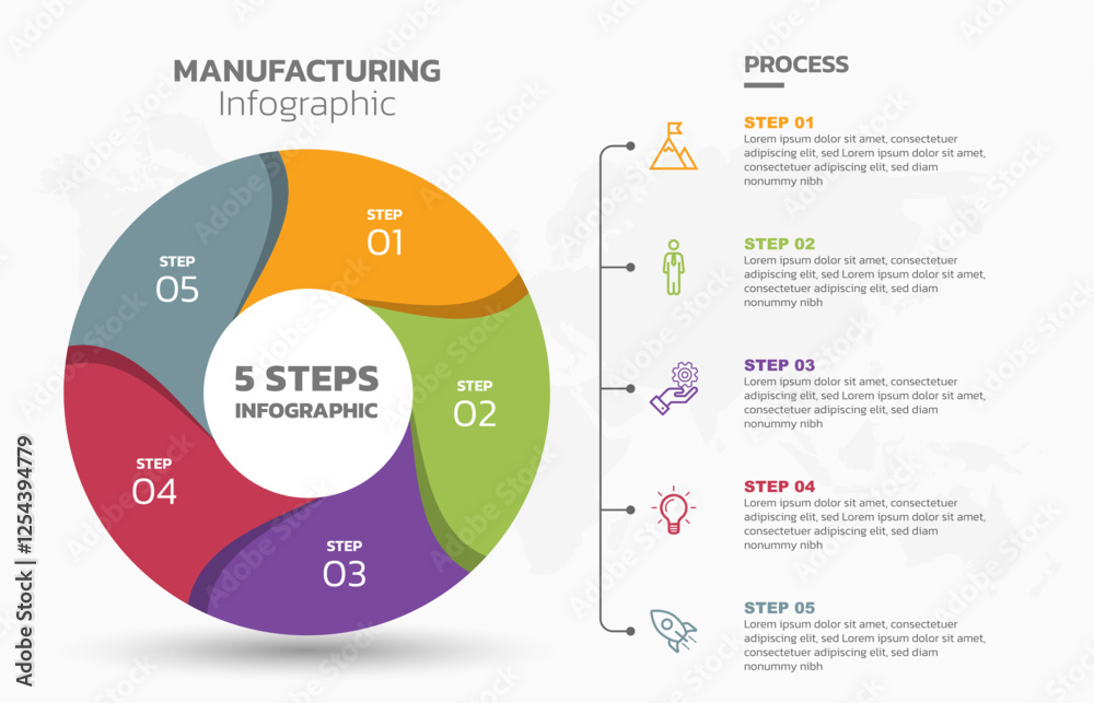 Poster Visual data presentation. Cycle diagram with 5 options. Pie Chart Circle infographic template with 5 steps, options, parts, segments. Business concept. Marketing infographic vector illustration.