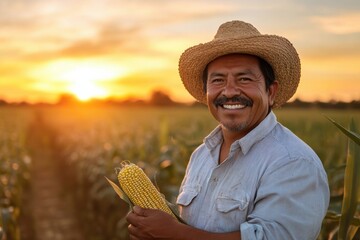 Corn farmer holding corn crop