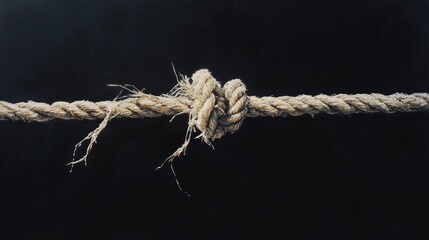 Knotted rope against dark background; challenges, solutions concept