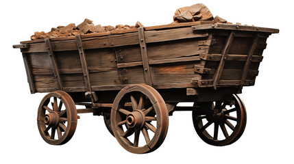 Vintage Wooden Mining Cart Filled with Ore Rustic