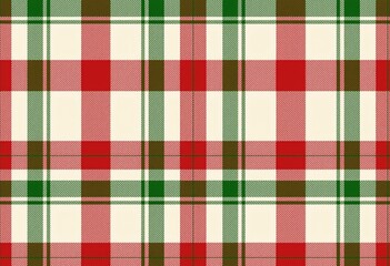 Cozy Vintage Christmas Plaid: Seamless Red, Green, and White Pattern on Cream, Rustic Country Style Fabric with Hand-Stitched Look for Holiday Projects

