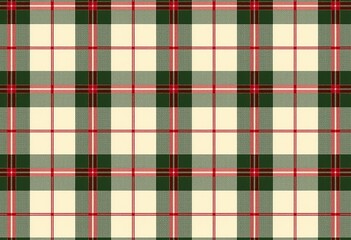 Festive Hand-Stitched Plaid: Vintage Christmas Red, Green, and White Pattern on Cream, Classic Country Fabric for Holiday Wallpaper and Textile Designs

