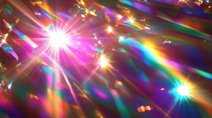 Naklejka premium Crystal light leak effect for photo overlay. Ethereal Lens rainbow light streak transparent effect. Vector illustration. Iridescent crystal leak glare reflection effect