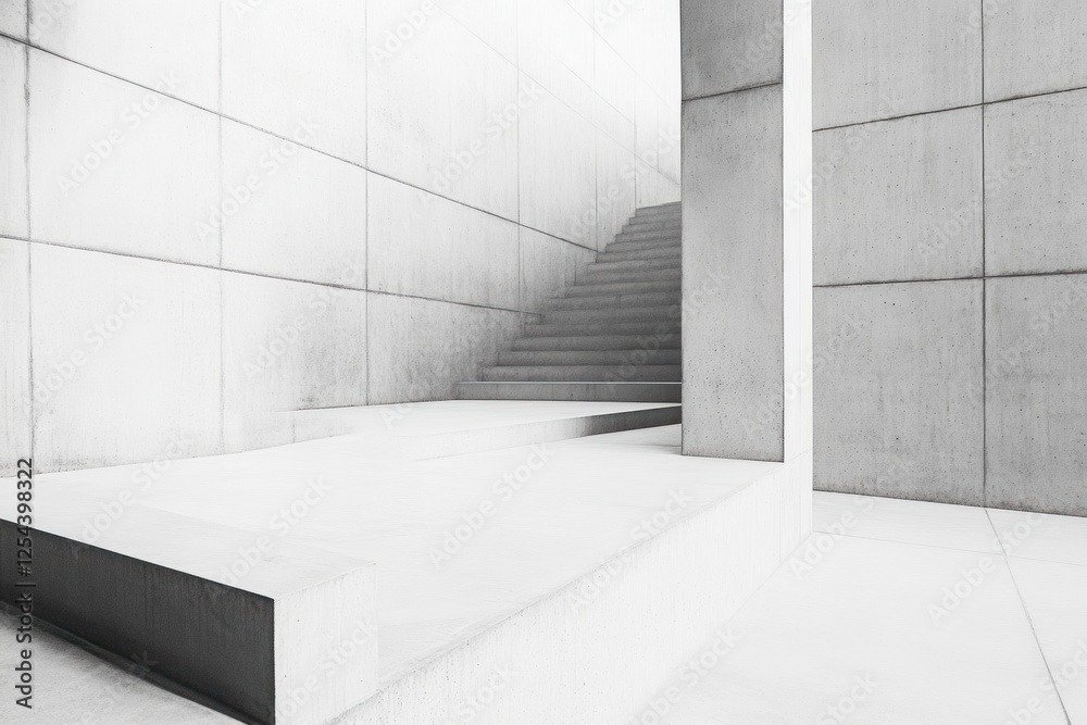 Leinwandbilder staircase rising in a minimalist concrete space with smooth surfaces and stark lines. generative ai